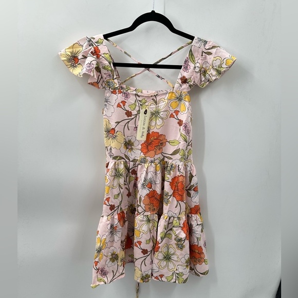 LOTTIE & HOLLIE pink floral mini tiered ruffle sleeve woman boho dress NWT XS,S - Picture 1 of 16
